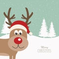 Reindeer santa hat snowy background Royalty Free Stock Photo