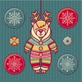 Reindeer. Set of color Christmas toys. Royalty Free Stock Photo
