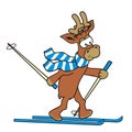 Reindeer skiing, funny vector illustration, eps.