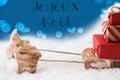 Reindeer With Sled, Blue Background, Joyeux Noel Means Merry Christmas