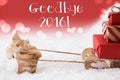 Reindeer With Sled, Red Background, Text Goodbye 2016 Royalty Free Stock Photo