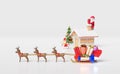 Reindeer sleigh with jet engine,santa claus,house, gift box,christmas tree isolated on white background.website or poster or Royalty Free Stock Photo