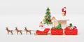 Reindeer sleigh with santa claus,gift box,christmas tree isolated on white background.website or poster or Happiness cards,banner Royalty Free Stock Photo