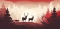 reindeer snow illustration santa sleigh greeting claus christmas vintage card. Generative AI. Royalty Free Stock Photo