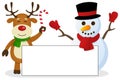 Reindeer & Snowman with Blank Banner