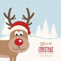 Reindeer snowy winter christmas greeting background