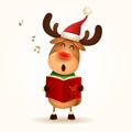 The Red-nosed Reindeer singing Christmas carol. Isolated Royalty Free Stock Photo