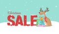 Reindeer and text sale on the snow. Merry Christmas and Happy New Year Royalty Free Stock Photo