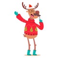 Reindeer in ugly Christmas sweater vector character Royalty Free Stock Photo