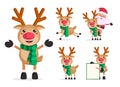 Reindeer vector character set. Rudolph christmas cartoon characters Royalty Free Stock Photo