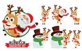 Reindeer vector characters set. Reindeers character like santa ride, skating, and playing with snowman pose and gestures isolated Royalty Free Stock Photo