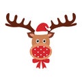 Reindeer wearing red medical face mask and Santa hat in flat design. Merry Christmas festival celebration in Covid-19 Coronavirus