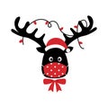 Reindeer wearing red medical face mask and Santa hat in flat design. Merry Christmas festival celebration in Covid-19 Coronavirus Royalty Free Stock Photo