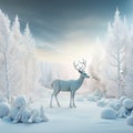 Reindeer in winter, mountainous, scenery.