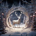 Reindeer in winter, mountainous, scenery.