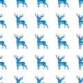 Reindeer XMAS watercolor Deer Stag eamless Pattern in Blue Color. Hand Painted Animal Moose background or wallpaper for