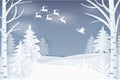 Reindeers Flying at Sky Pulling Sledges of Santa Royalty Free Stock Photo