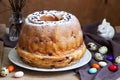 Reindling, german and austrian easter cake in easter decoration. Rustic style