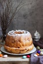 Reindling, german and austrian easter cake in easter decoration. Rustic style