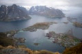 Reine, Lofoten, Norway. Arieal view of the small fishing village know from commercial fishing and dried air-dried cod Royalty Free Stock Photo