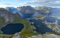 Reine from Reinebringen,view on stunning mountains of Lofoten islands, Norway Royalty Free Stock Photo