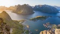 Reine from Reinebringen,view on stunning mountains of Lofoten islands, Norway