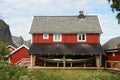 Reine's house with canopy and boat Royalty Free Stock Photo