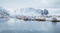 Reine village on Lofoten islands, Norway, beautiful view of the city and the sea bay Royalty Free Stock Photo