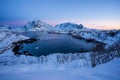 Reine Village at sunrise, the Lofoten Islands in Winter season, Norway Royalty Free Stock Photo