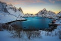 Reine Village at sunrise ,the Lofoten Islands in Winter season, Norway Royalty Free Stock Photo