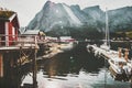 Reine village in Norway traditional rorbu red houses