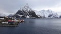 Reinefjorden from Sakrisoy island on the Lofoten in Norway in winter
