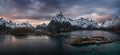 Reinefjorden sunset panorama Royalty Free Stock Photo