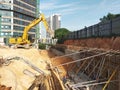 Reinforce Concrete retaining wall construction is in progress.