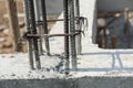 Reinforce iron cage for a house column in a construction site. Royalty Free Stock Photo