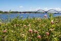 Reinforced concrete arched road bridge over the Volga river in Rybinsk