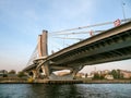 Modern design concrete bridge support over water. The highway over the head. Saint Petersburg