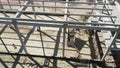 Reinforced Concrete Frame Of An Industrial Building. Camera Flight On A Construction Site. Beams With Steel Royalty Free Stock Photo