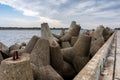 Coastal concrete fortifications. Reinforced concrete structures along the sea pier