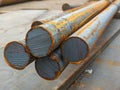 Reinforced raw steel round bar rods Royalty Free Stock Photo