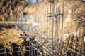 Reinforced steel bars on new construction foundation site Royalty Free Stock Photo