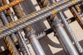 Reinforcement bars of an RC slab in a construction site.