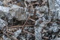 Reinforcement and pieces of metal, sorted after the destruction of the building