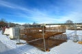 Reinforcement structures on a snow-covered construction site. Royalty Free Stock Photo