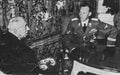 Reinhard Heydrich, Deputy Reich Protector of the Protectorate of Bohemia and Moravia, right, meets Emil Hacha, State President, at