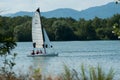 Catamaran sailing on the lake of reiningue