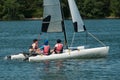 Catamaran sailing on the lake of reiningue