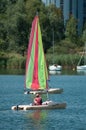 Catamaran sailing on the lake of reiningue