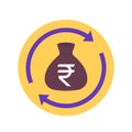 reinvest money icon with indian rupee, flat vector