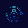 reinvest money line vector icon on dark